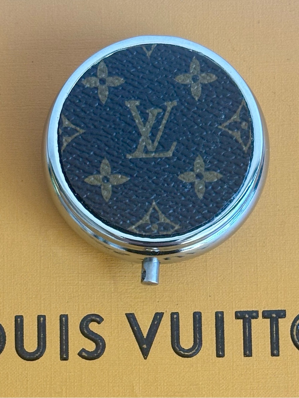 Louis Vuitton Pill Box, Jewelry Box, Mirror, 2 in diameter